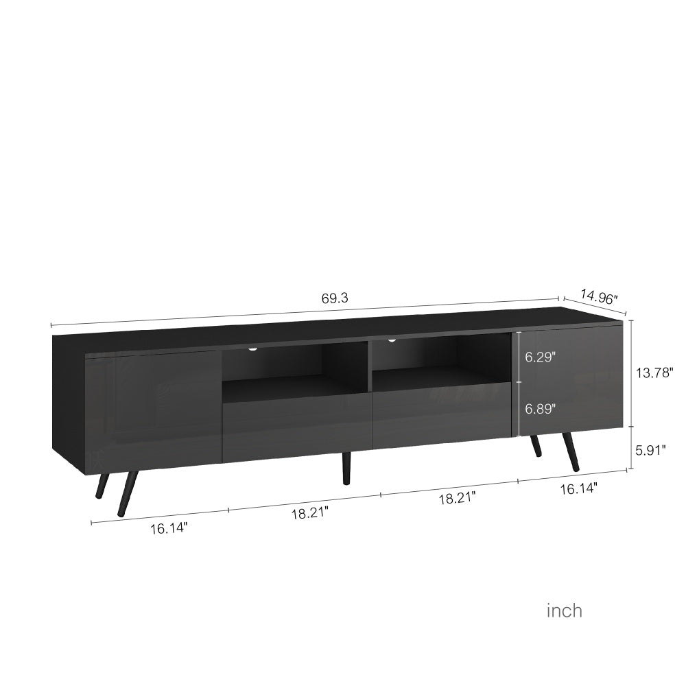 Modern White TV Stand, 16 Colors LED TV Stand w/Remote Control Lights