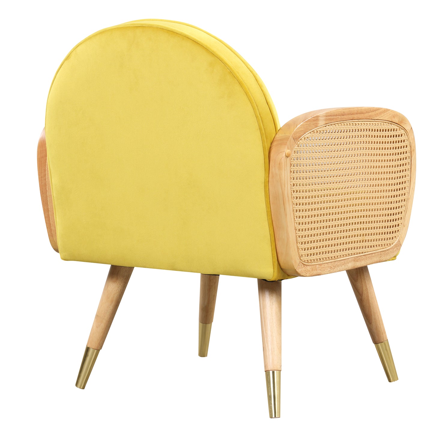 Amchair with Rattan Armrest and Metal Legs Upholstered Mid Century Modern Chairs for Living Room or Reading Room, Yellow