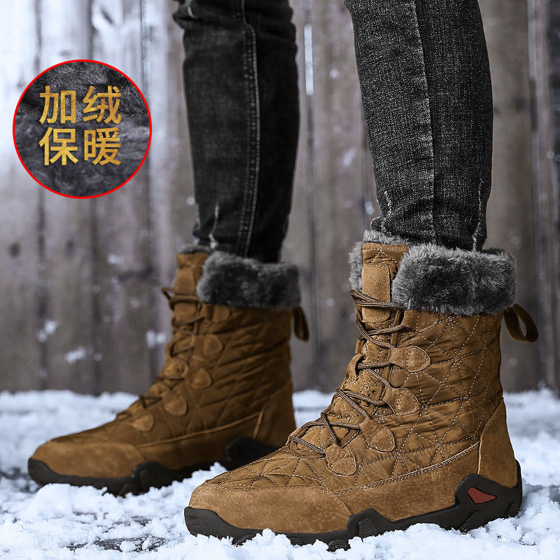 Men&amp;amp;#039;s High-top Plus Velvet Warm Casual Leather Shoes Thick-soled Outdoor Snow Boots Large Size Men&amp;amp;#039;s Cotton